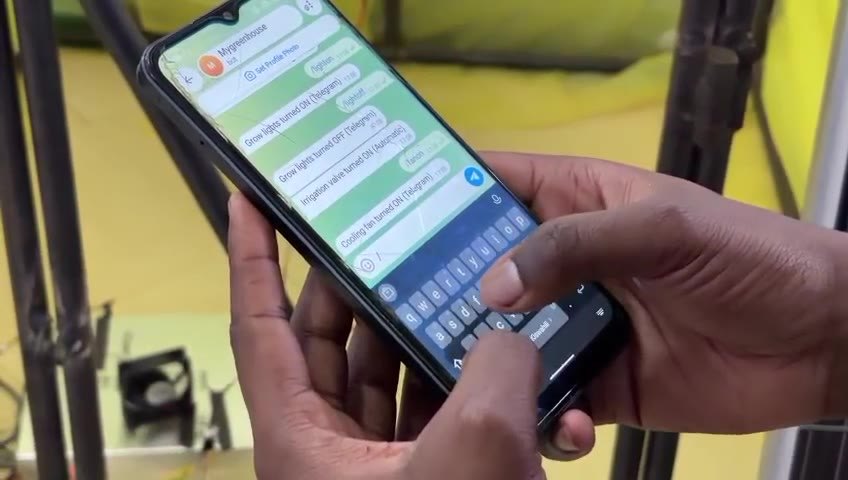 Telegram commands being sent to the greenhouse from a phone