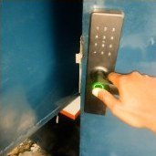 Fingerprint scanned on the kiosk's biometric lock